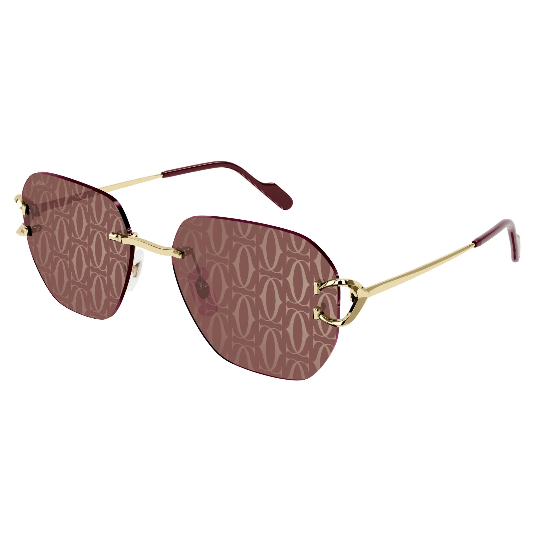 Front side view of Cartier Eyewear CT0394S-003 Gold Red Sunglasses
